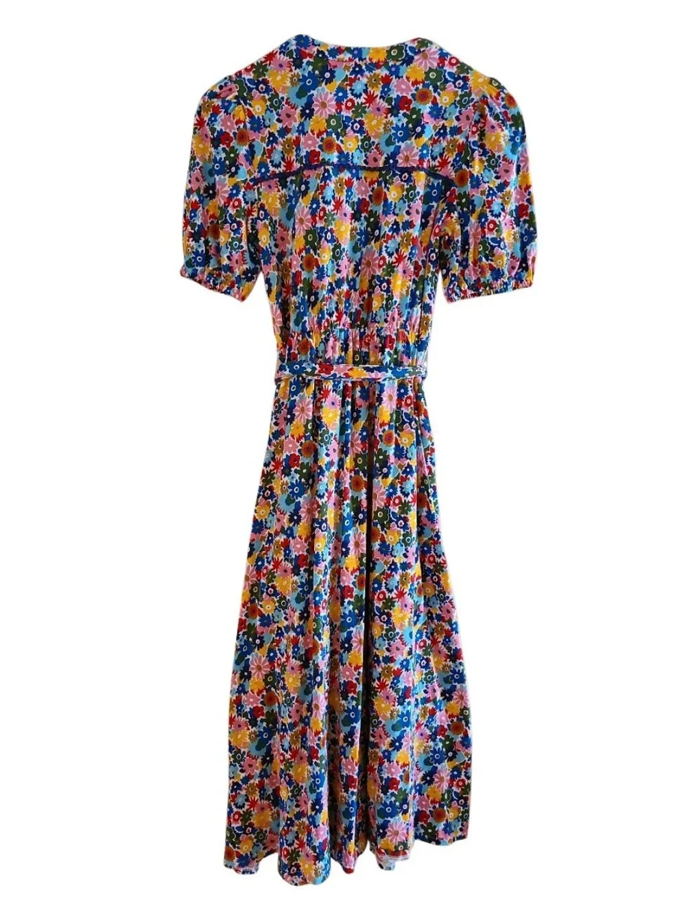 Boden Sofia Trim Jersey Midi Dress Floral Pink Multicolor Belred Waist Pockets - Picture 11 of 16